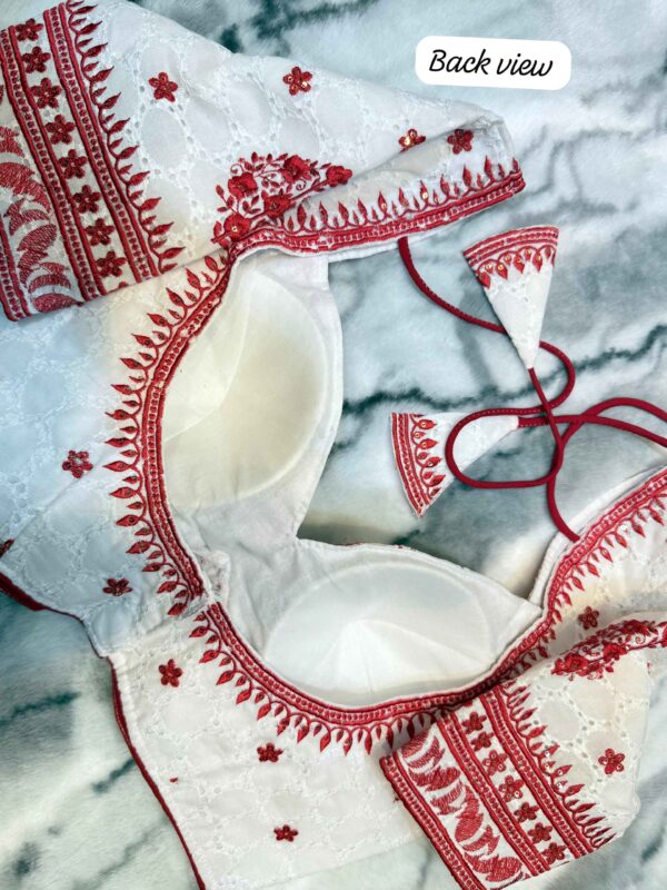 Durga Puja Special White and Red Dress |b47 - Image 2