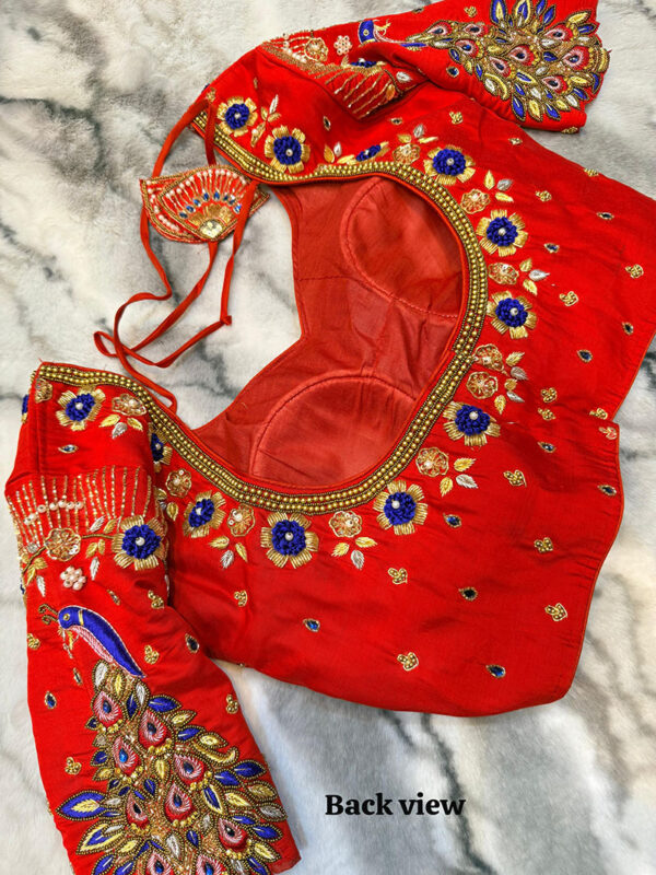 Peacocks  Zardosi Hand-Work Silk Outfit | b23 - Image 2